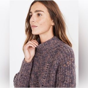 Madewell • Heather Purple Eggplant Pointelle Mock Neck Pullover Sweater Size M